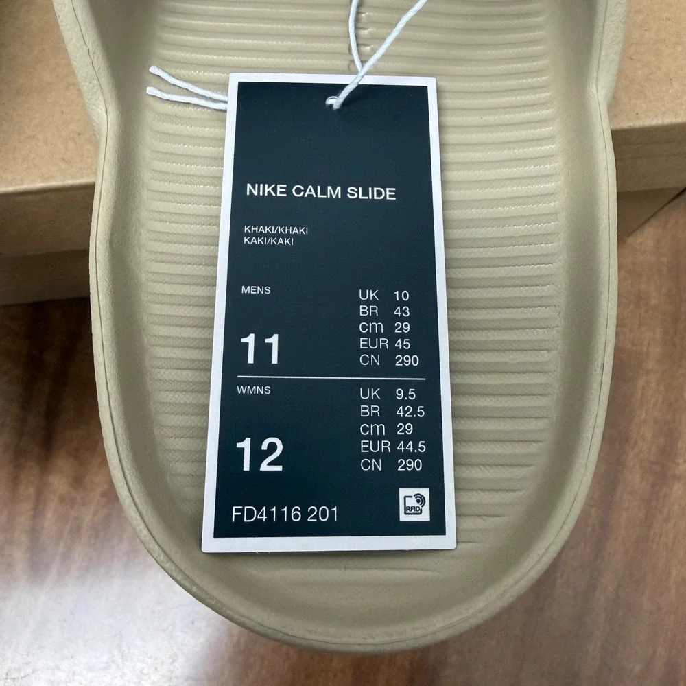 Nike Calm Slide Mens 11 Khaki Tan Foam Lightweight Comfort Sandals fd4116-201